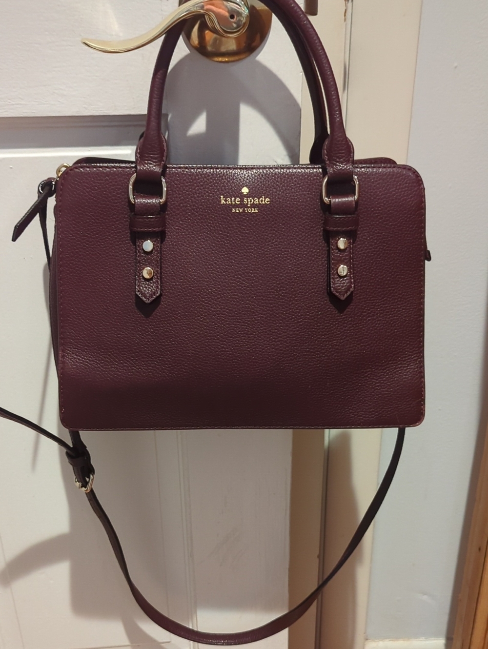 kate spade Burgundy Pebbled Leather Satchel with Crossbody Strap